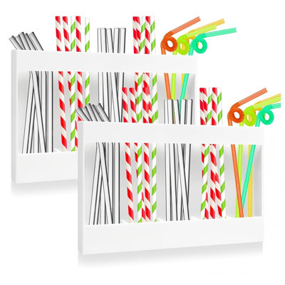 2 Pcs Acrylic Straw Holder, White Reusable Straw Organizer Straw Holder Dispenser Straw Storage Container