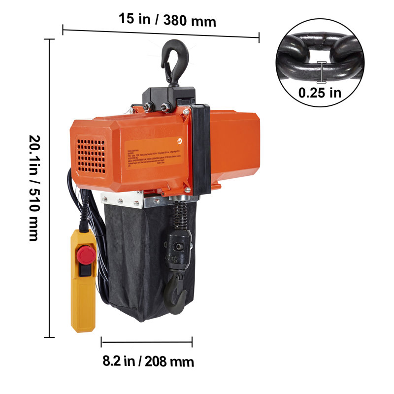 Palan à chaîne électrique VEVOR 1100 lb, hauteur de levage de 15 pi