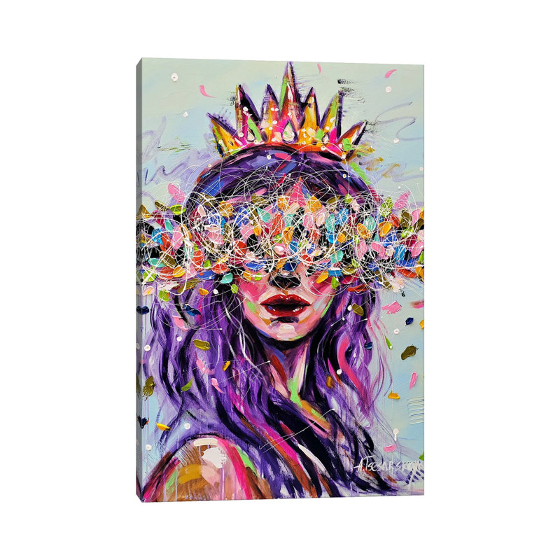 Queen - Colourful Portrait Woman, Wrapped Canvas, No Mat, 12" H x 8" W x 0.75" D