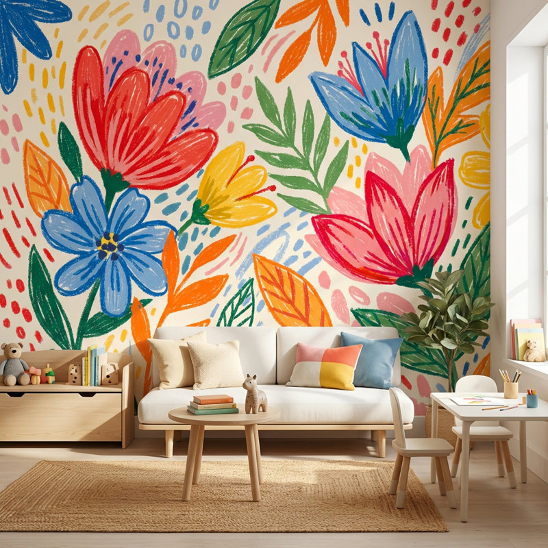 Papier peint floral, 140 po x 108 po, Peler et coller
