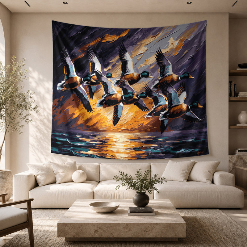 Tapisserie murale oiseaux colvert, 68 po x 80 po