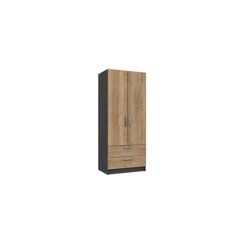 Harvey-Lee 2 Door Manufactured Wood Wardrobe, Graphite/Natural Rustic Oak