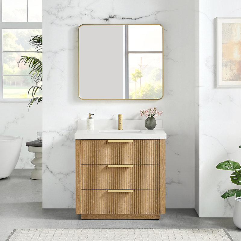 Ensemble de meuble-lavabo simple 36 po Santarem, Gris cendré délavé / or brossé, 36"
