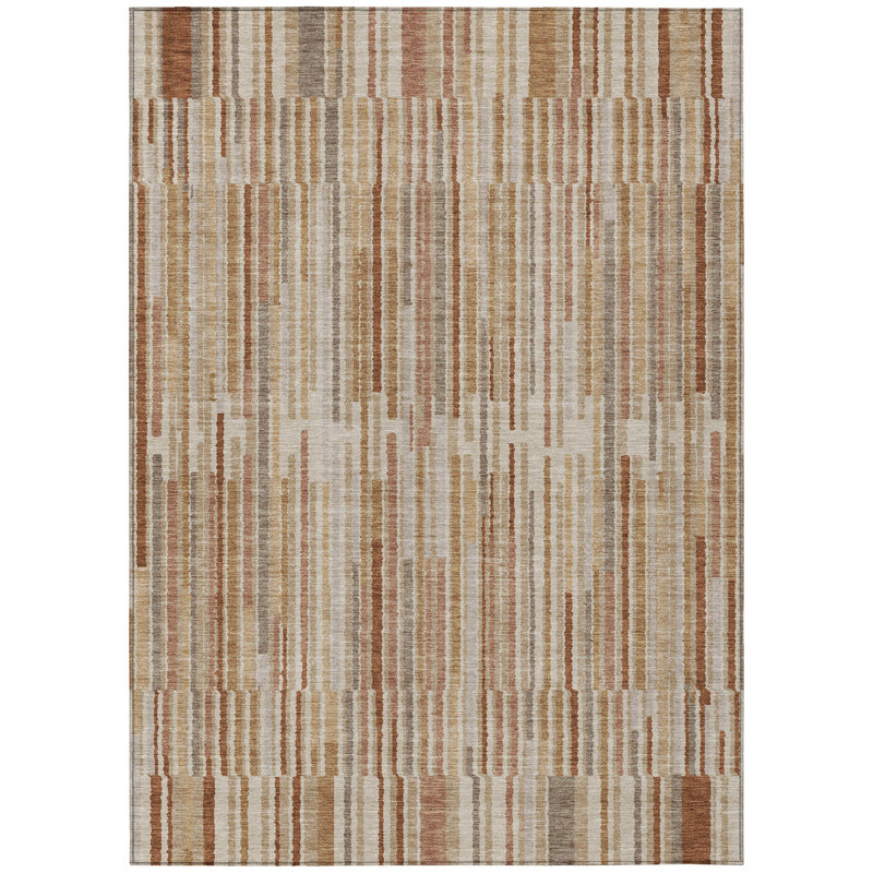 Machine Washable Indoor/Outdoor Xhevrie Terracotta Rug, Rectangle 10' x 14'