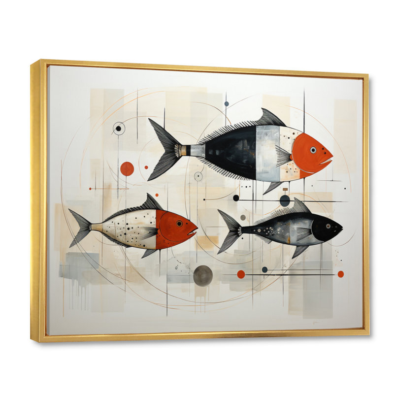 " Fishing Minimalist Marine ", Gold Floater Framed, 24" H x 32" W x 1" D
