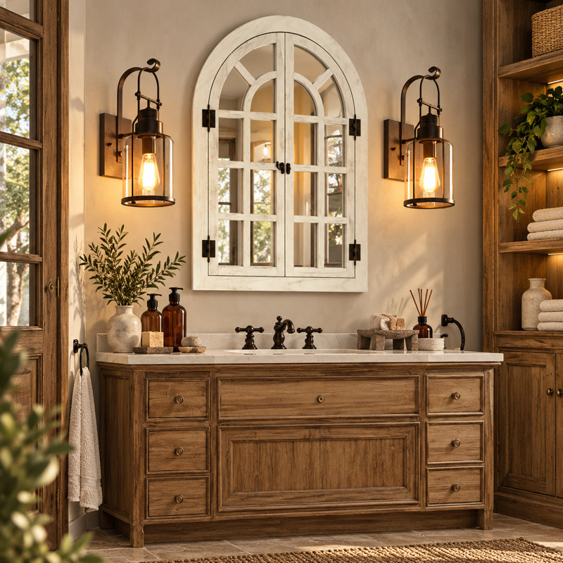 Miroir mural de fenêtre en bois Farmhouse, 36 po x 24 po, Blanc