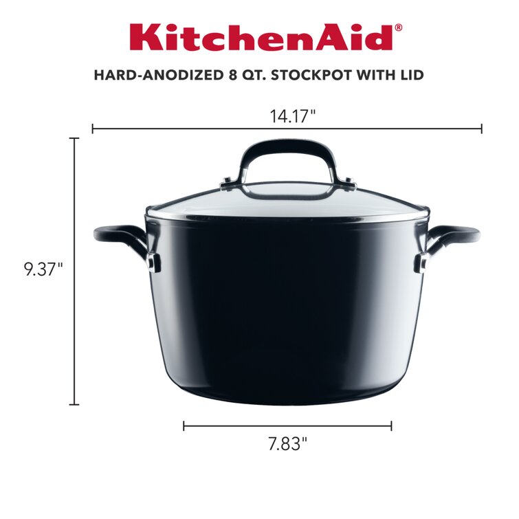 KitchenAid Hard Anodized Induction Nonstick Stock Pot/Stockpot with Lid, 8  Quart, Matte Black