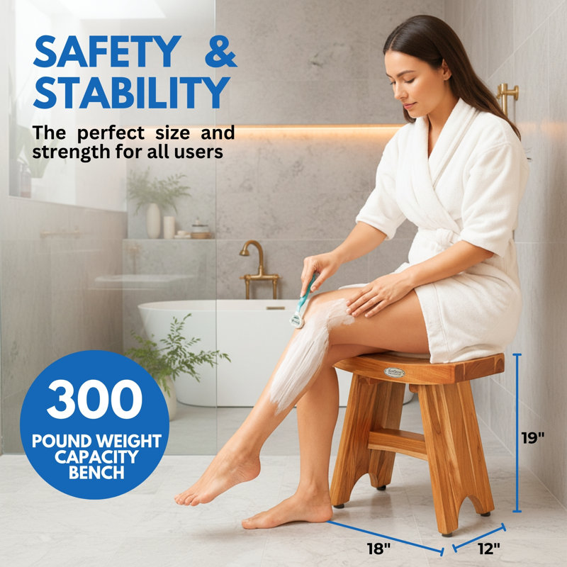 EcoDecors 18 inch Teak Shower Bench - Teak Bench for Shower - Teak Bench - Shower Teak Bench