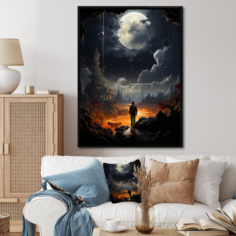 Art noir de la Planète noire, l'odyssée perdue III - Science Fiction, H 44 po x l 34 po x P 1,5 po, Cadre flottant noir