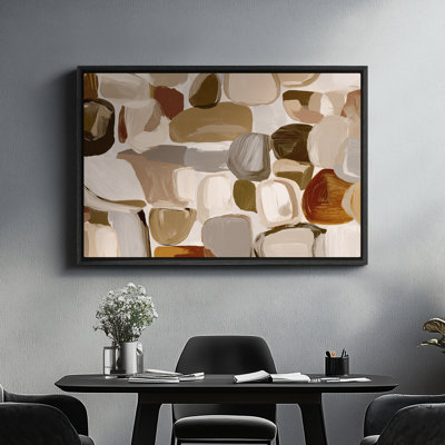 Art mural encadré - Formes de galets abstraits neutres en beige et brun - 16 po x 24 po, 24 po x 36 po
