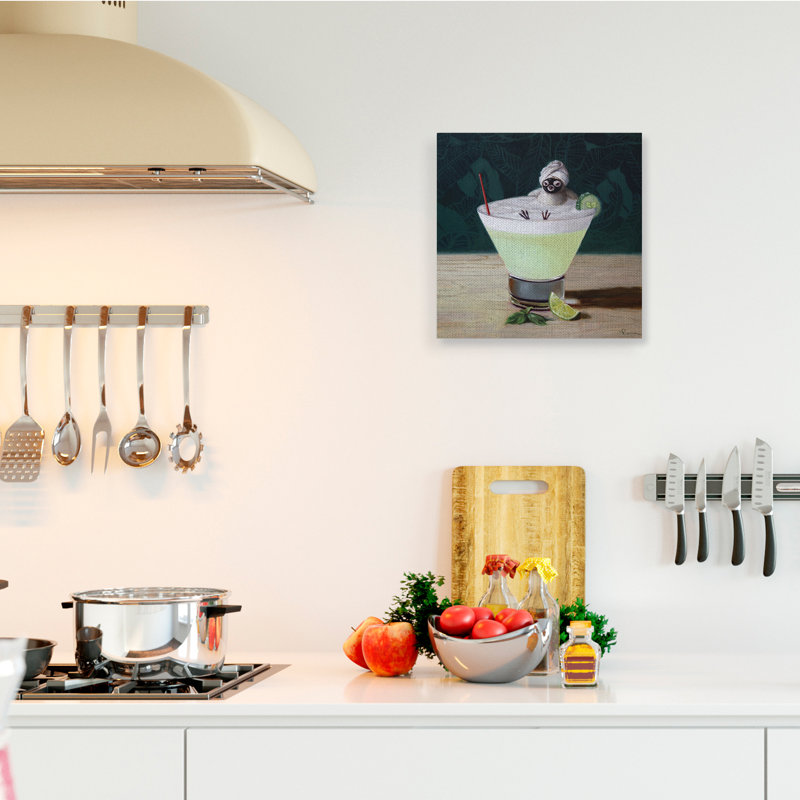 «Bird Bathing in Cucumber Martini» par Lucia Heffernan - impression, Toile tendue, H 17 po x l 17 po x P 1,5 po