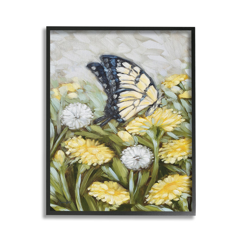 «Butterfly & Yellow Daisies Single Photo Frame» par Sara G. Designs sur toile, Giclée encadrée noir minuit, H 14 po x l 11 po