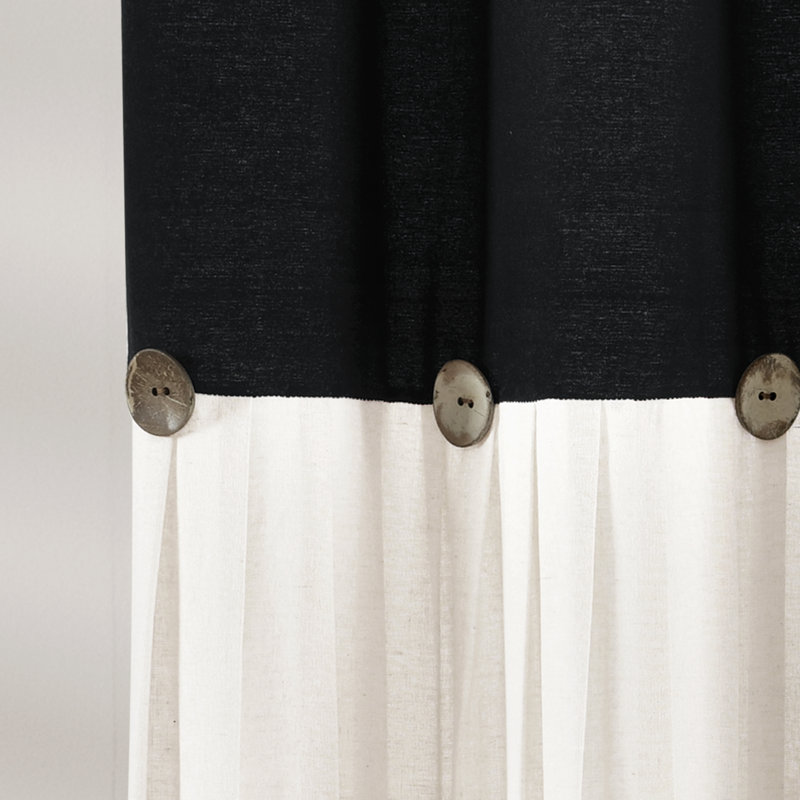 72" Black and White Linen Button Shower Curtain