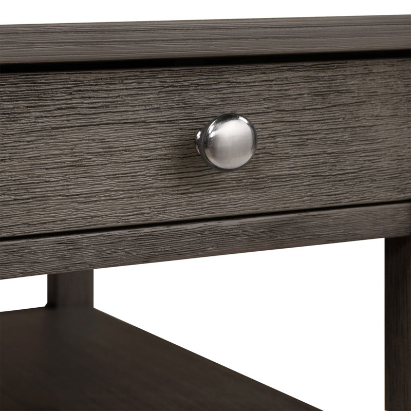 Senyah Solid Wood Top End Table with Storage and Built-In Outlets, Brown