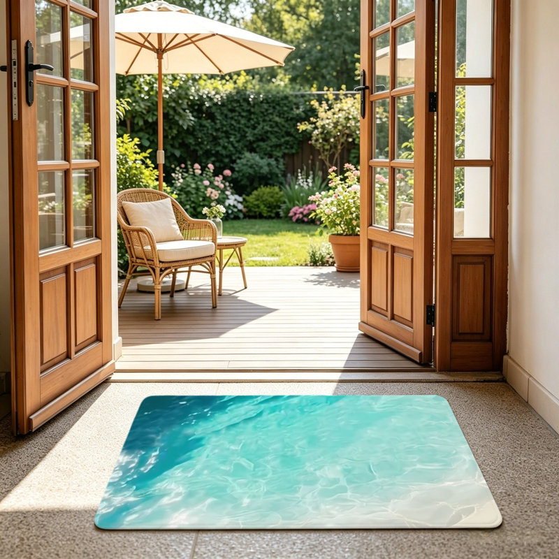 Tapis de plancher pour l'extérieur et l'intérieur Ocean Wave, 24 po x 36 po, turquoise