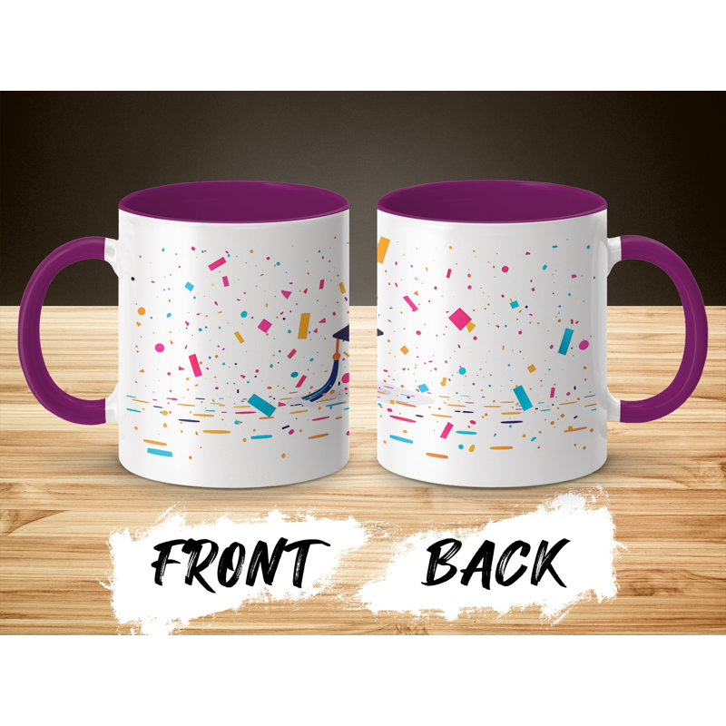 Kids Drawing Style 11oz Accent Mugs – Ceramic Coffee Cup with a Purple Handle and Interior