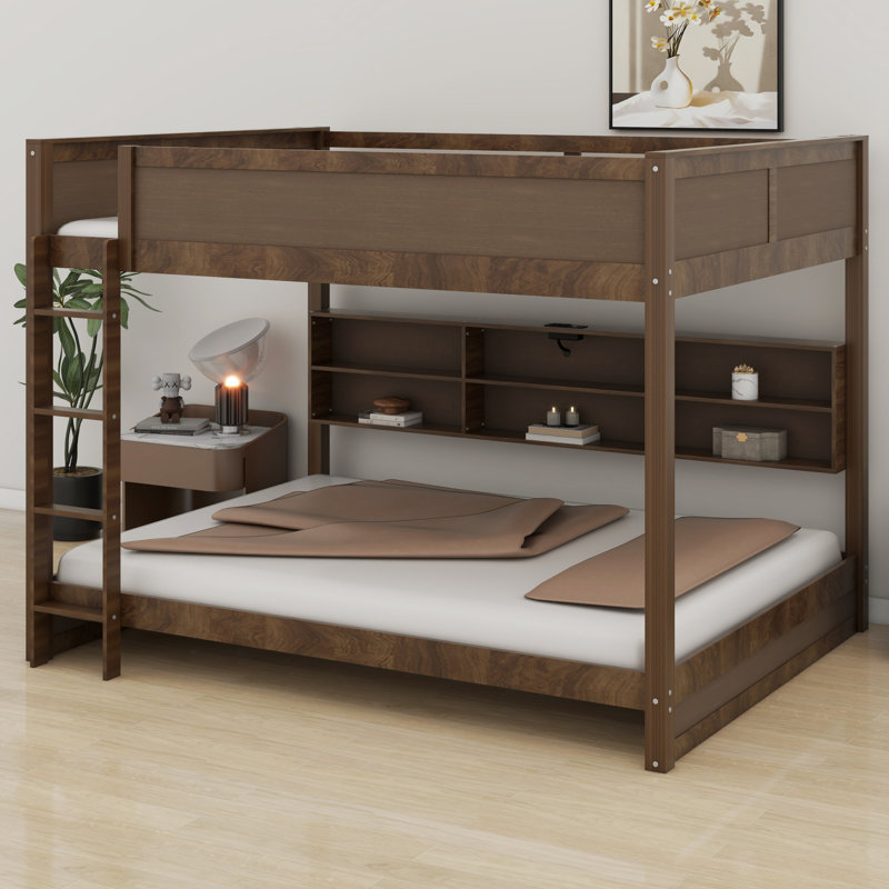 Lit superposé avec armoires de rangement et ports USB, Bois antique