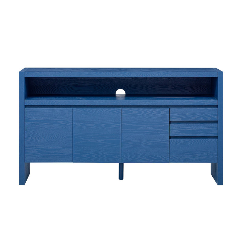 60 Inch Modern Ash Veneer Sideboard With 3 Doors, 3 Drawers, And Large Storage Cabinet For Living Room Or Dining Room