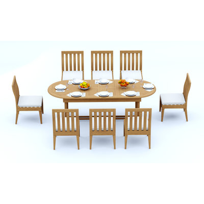 Grade-A Teak Wood Dining Set: 94" Mas Oval Trestle Leg Table And 8 Caranas Armless Chairs #11Ca2300