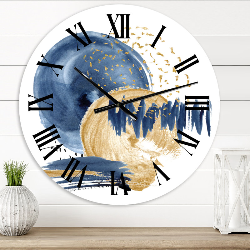 Horloge murale moderne bleu foncé et doré, Petit