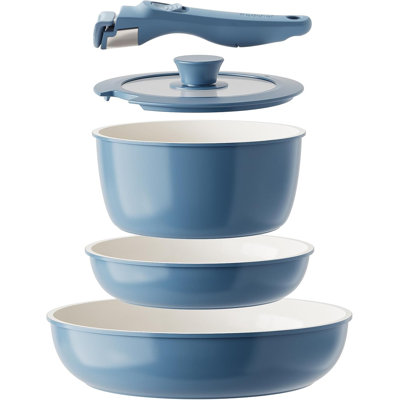 Redchef Ceramic Pots and Pans Set Non Stick, Nonstick Kitchen Cookware Sets, Non Toxic Pots and Pans Set Non Stick, PFAS PFOA & PTFE Free, Detachable Handle Pots and Pans 5 Piece, RV Cookware（Blue)