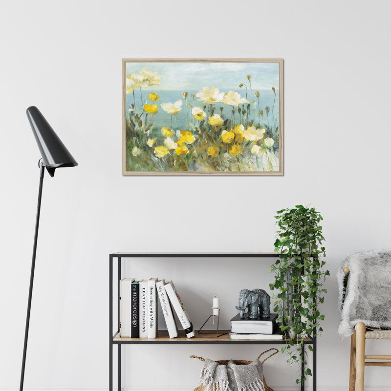Field Of Poppies Bright Crop by Danhui Nai - Painting, Natural Wood Framed Paper Print, 34cm H x 50cm W