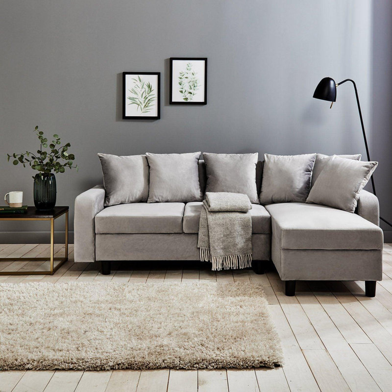 Mitzi 3 Seater Velvet Corner Sectional, Grey Velvet