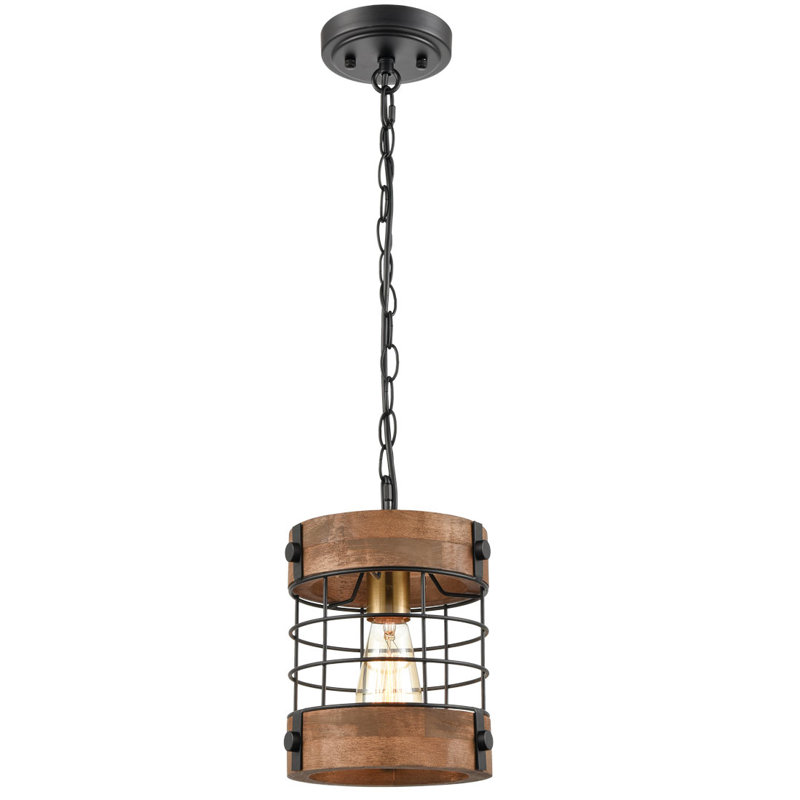 Luminaire suspendu cylindrique en bois patiné