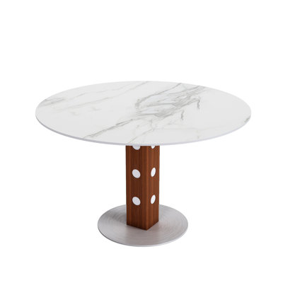 Mid - Century Modern 43" Round Table With Artistic Polka Facade, Ideal For Contemporary Dining Rooms 39"/43" Table, Mirror Accent, Low Maintenance Care