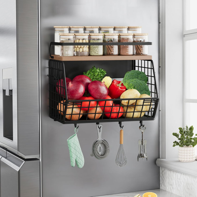 Magnetic Shelf For Fridge, Onion And Potato/Spice/Snacks/Fruit And Vegetable Storage And Organizer, Wire Basket For Pantry, Kitchen Countertop, RV And Laundry