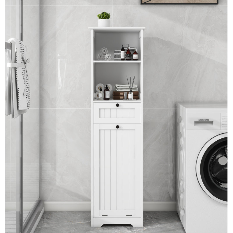 Armoire de trieur de linge inclinable à un compartiment et un tiroir - Blanc