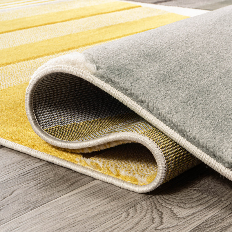 Ascher Machine Woven Polypropylene Area Rug in Grey/Yellow/Cream, Rectangle 5'3" x 7'3"
