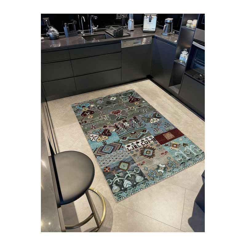 Machine Washable Multicolor Mixed Pattern Modern Decorative Woven Base Rug, Rectangle 3'3" x 4'11"