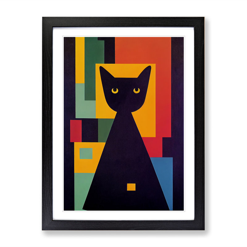 Geometric Cat No.3 Abstract - Single Picture Frame Print, 64cm H x 46cm W x 2cm D, Black