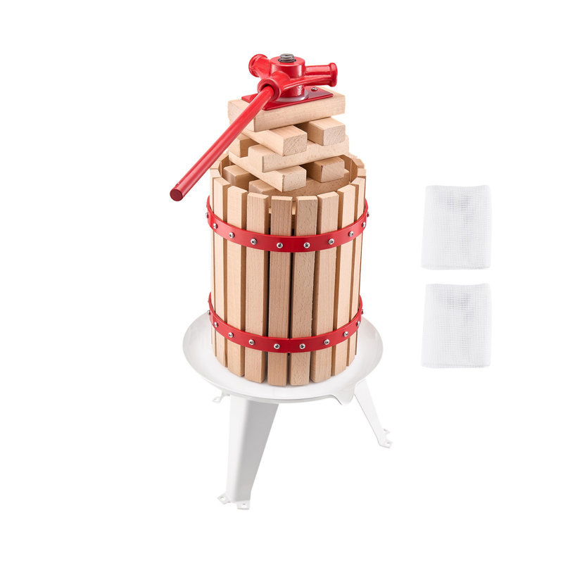 Manual Fruit Wine Press with Solid Wood Basket, 1.6 Gal Capacity Juice Maker for Cider, Apple, Grape and Olive Oil