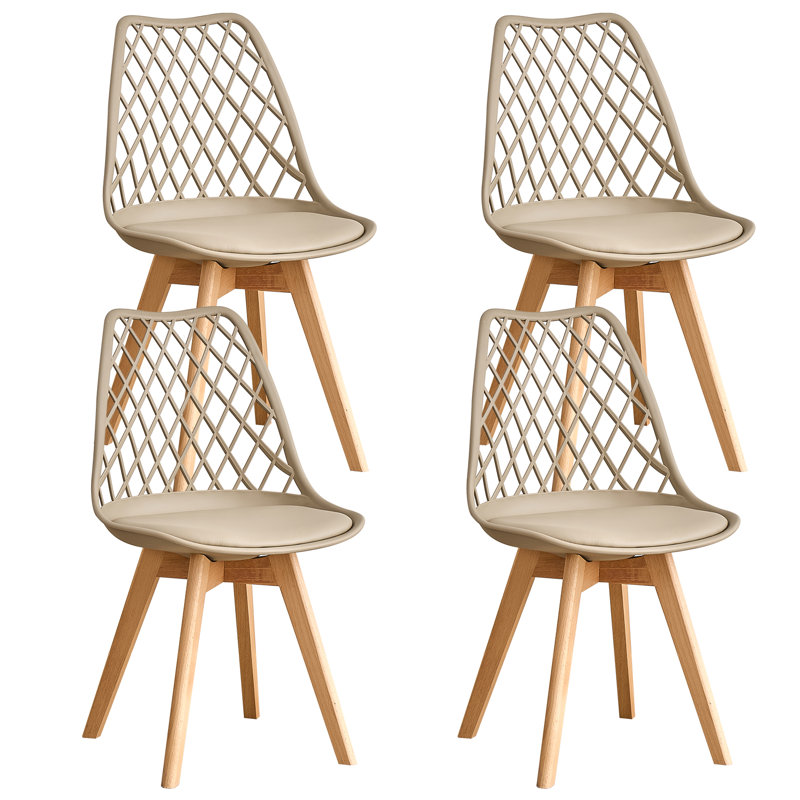Dining Chairs - Nordic Style Dining Chair - Mesh Backrest - Solid Wood Legs, Beige, Set Of 4 