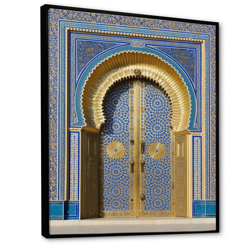 Portes dorées du palais du Maroc II, H 32 po x l 16 po x P 1 po, Cadre flottant noir