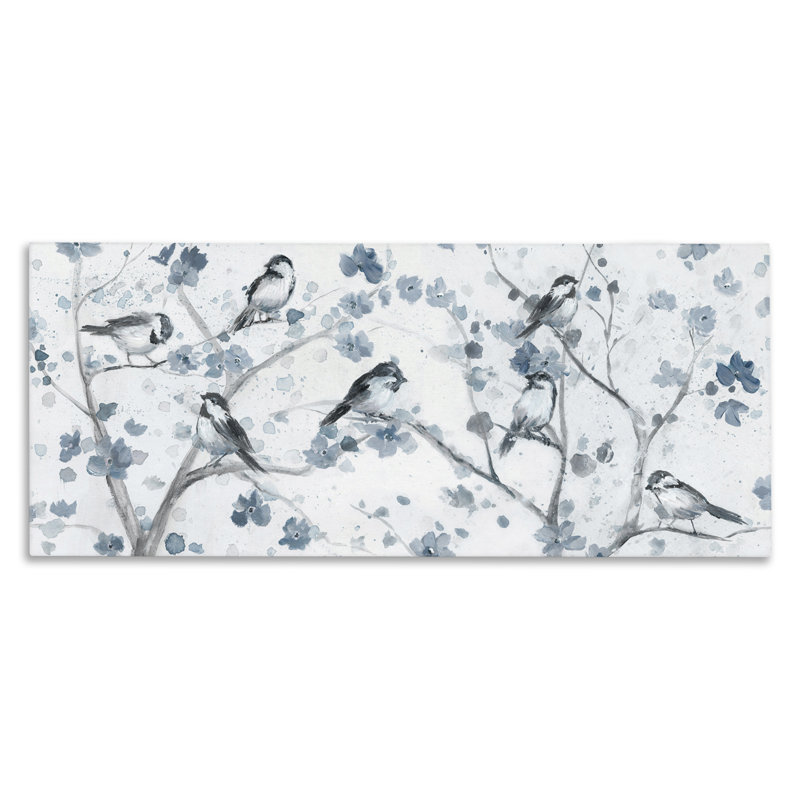 «Birds on Dappled Branches», art mural par Nan, H 20 po x l 48 po