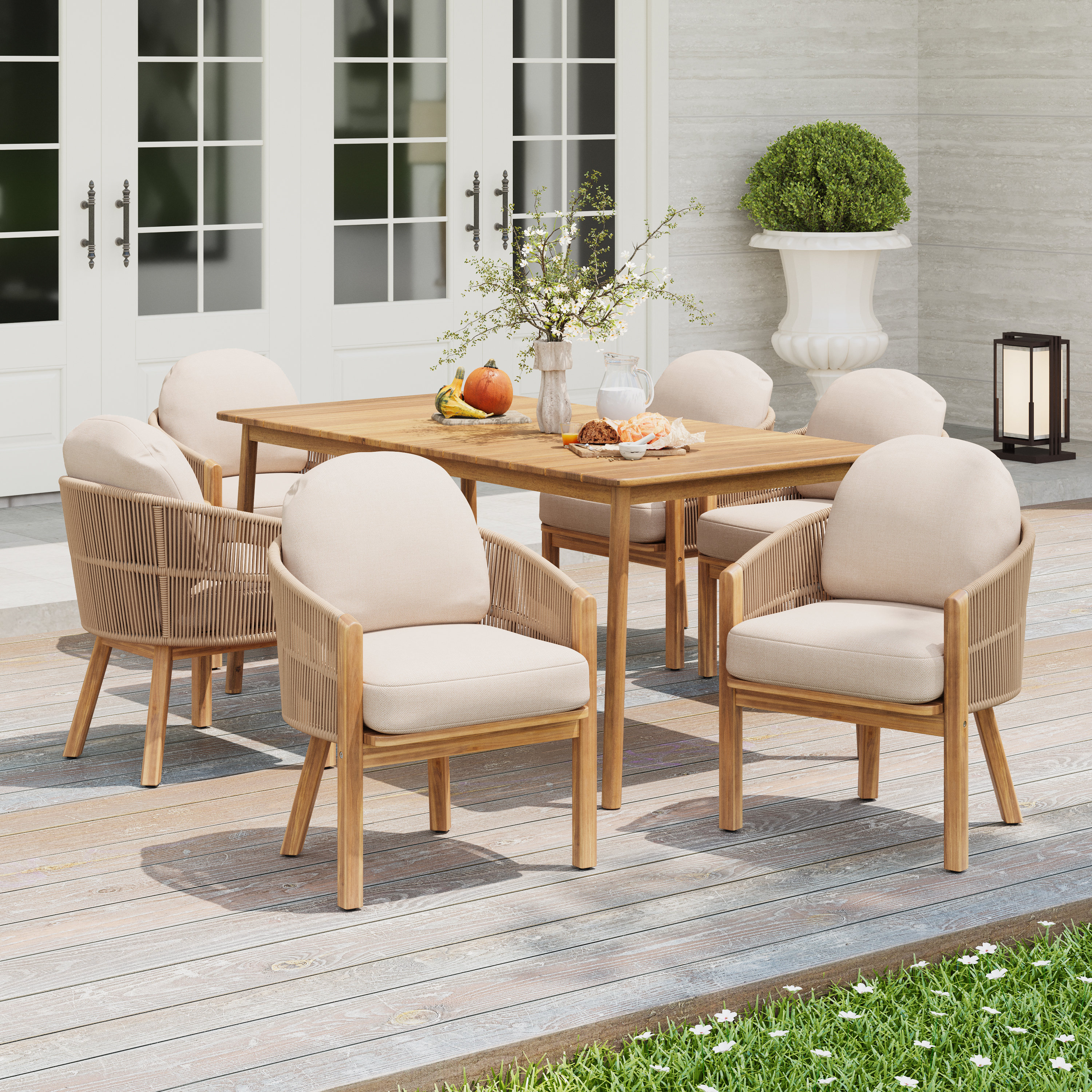 Rattan Coastal Bistro Set Wicker Coastal Patio Dining Sets
