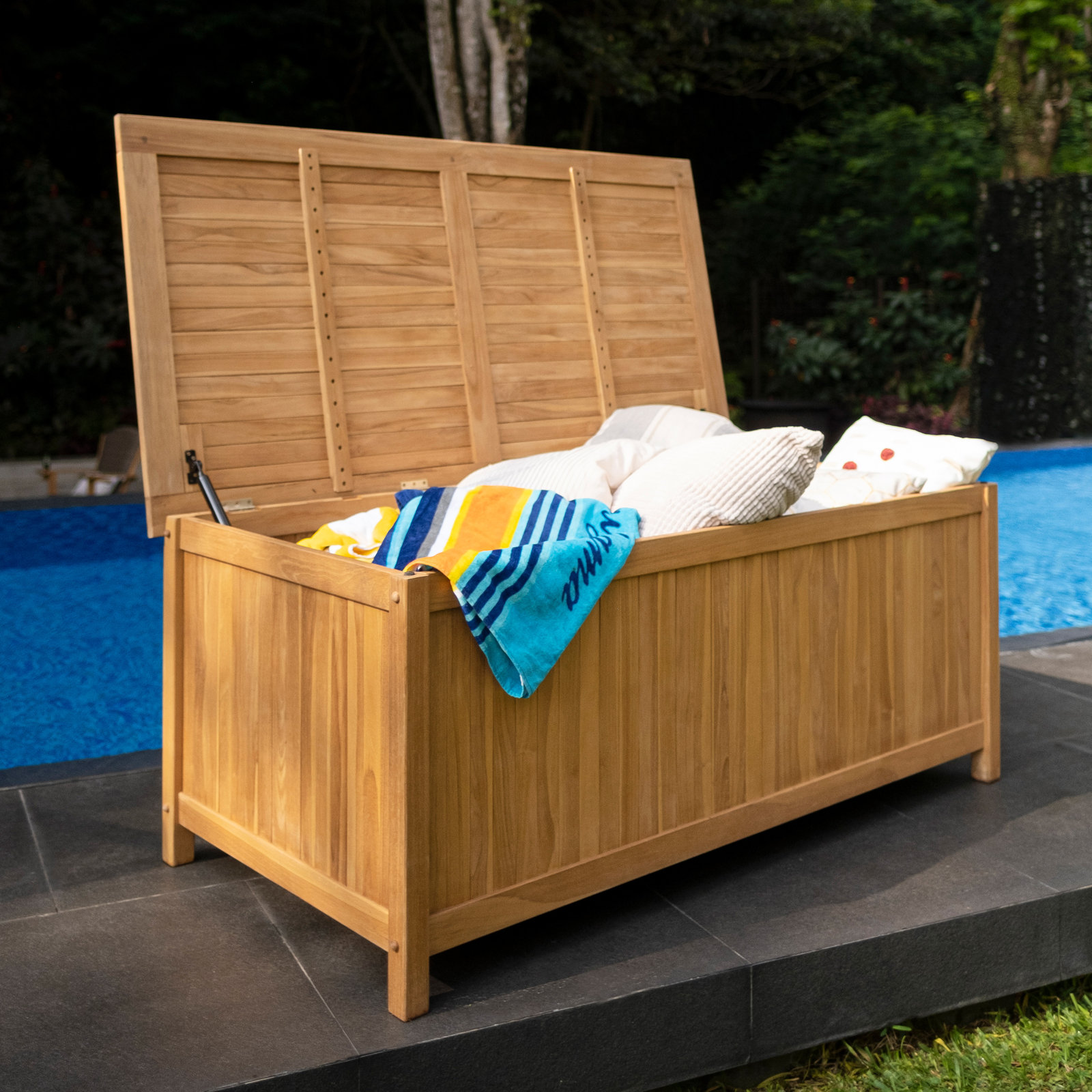 Summerton Teak Solid Wood Deck Box, 24" H x 60" W x 30" D