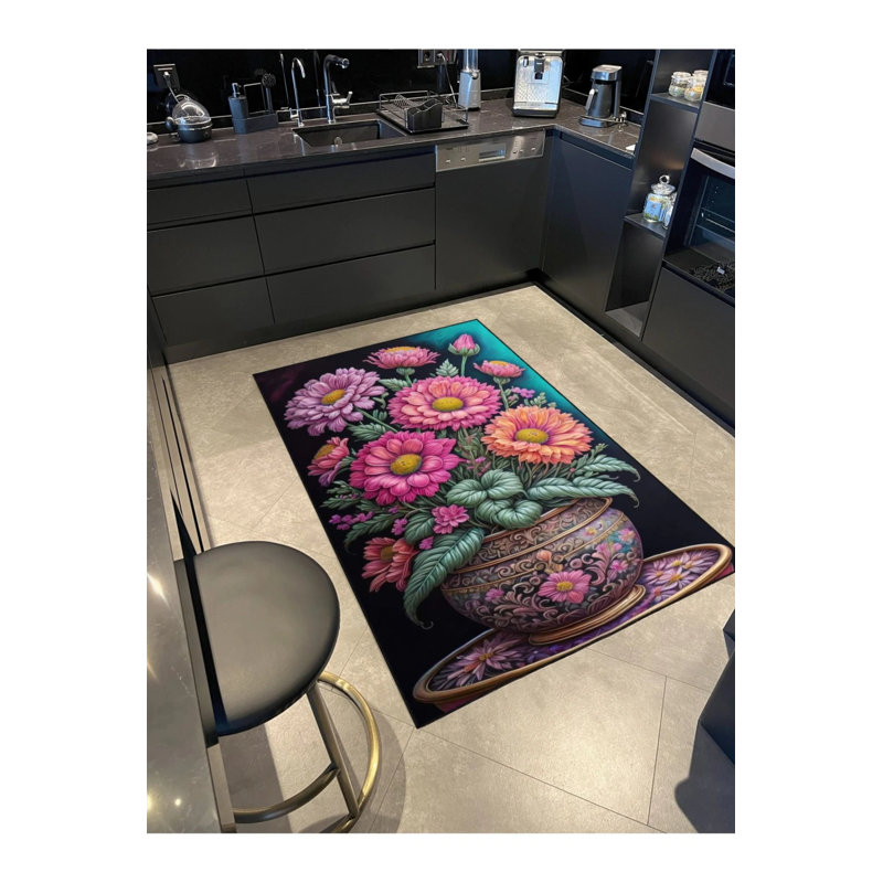 Tapis décoratif géométrique moderne de couleur rose, Rectangle 4 pi 8 po x 6 pi 7 po
