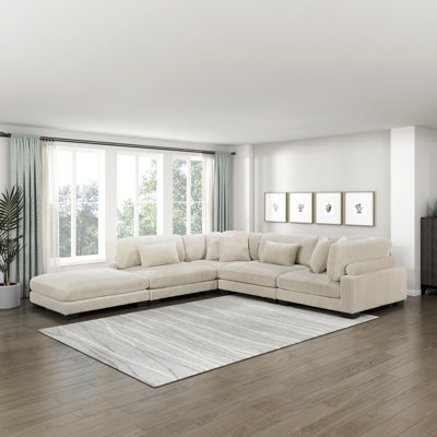 Brinsley 135" Modern Modular Sectional with Corduroy Fabric, Adjustable Backrest & 6 Pillows