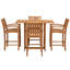 5 Piece Teak Wood Bistro Bar Set Including 55" Rectangular Hatteras Folding Table And 4 Abacho Barstools With Arms