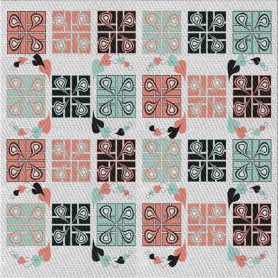 Tapis vert/orange/gris tissé à la machine