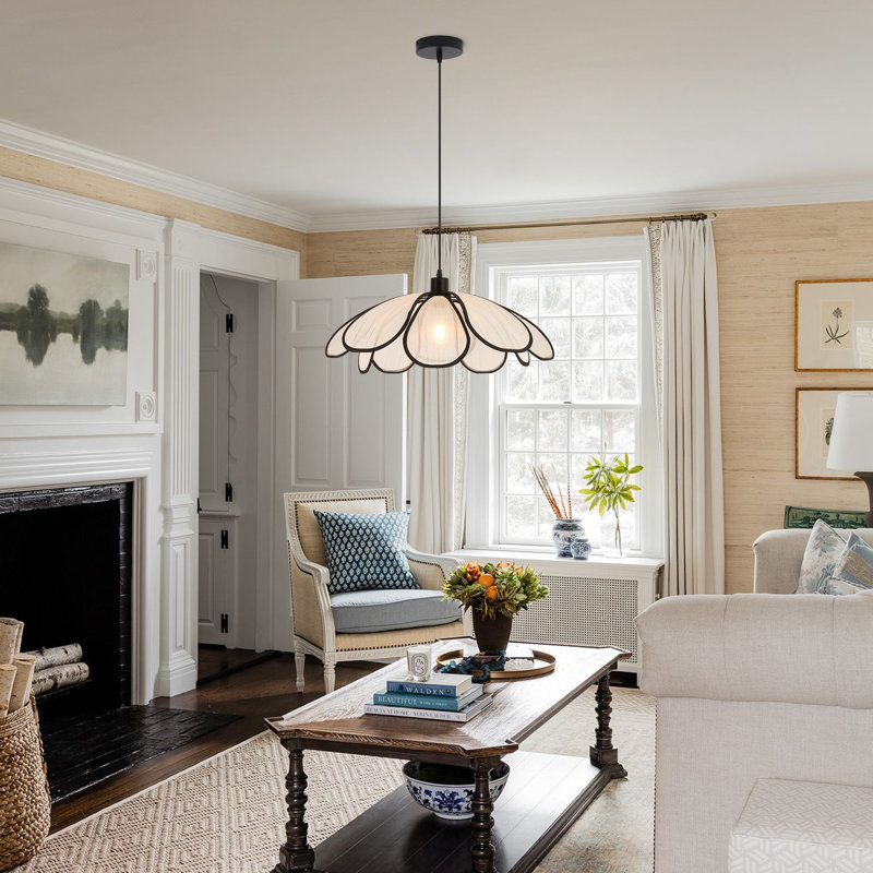 1 - Light Modern Flower Fabric Dimmable Pendant Light for Dining Room