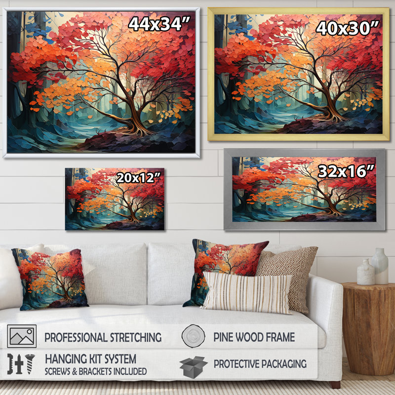 Expressionniste de l'arbre Raimbow I, Cadre simple argenté, H 12 po x l 20 po x P 1 po