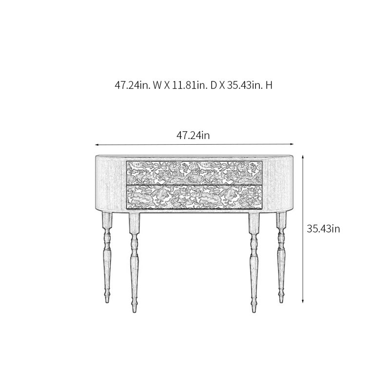 Console rétro avec 2 tiroirs, H 35,43 po x l 47,24 po x P 11,81 po
