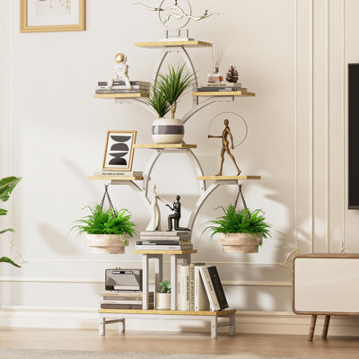 Plant Stand Indoor With 4 Grow Lights,63" Tall Plant Shelf,8 Tiered Corner Plant Flower Stands Display Shelves (White)