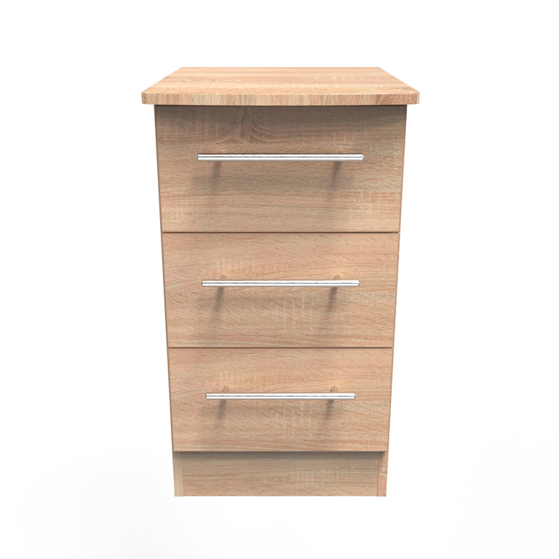 Fully Assembled Lyndale 3 Drawer Bedside Table, Bordeaux Oak