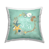 Scominoc Pack of 1 Coastal Christmas Outdoor Pillow with Insert, Waterproof  Lumbar Pillows for Recliner, Seaside Holiday Wishes Xmas Beach Starfish